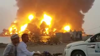 Fuel depot at Al-Hudaydah port is burning in Yemen