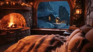 One Hour Sleep Video Hobbit Home: Winter Snowfall 1-Hour Snow, Fire and Wind Sounds + Custom ASMR