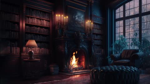 Dark Academia Study Ambience: Rain, Crackling fireplace
