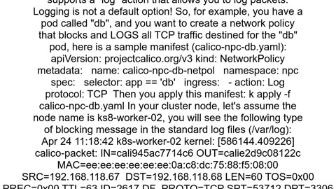 Logging for Kubernetes Calico NetworkPolicy