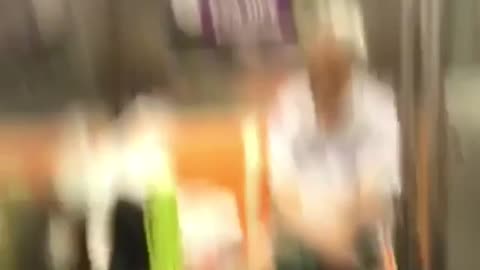 Man hangs green onions on subway