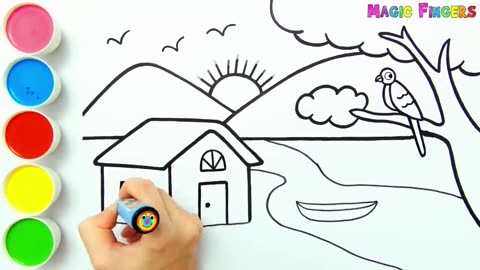 Village Picture Drawing, Painting, Coloring for Kids and Toddlers | Let's Draw Together