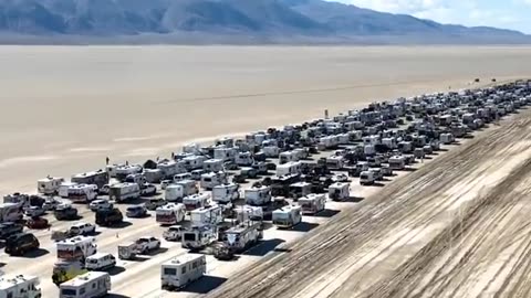 Burning Man festival Birds eye view of the mass Exodus