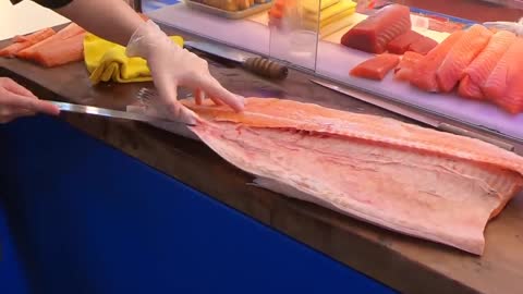 How To Fillet a Whole Salmon | Sashimi & Sushi -Taiwanese street food
