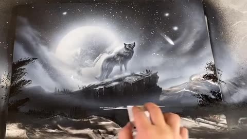 Stunning Nighttime Wolf Painting: A Brushstroke of Magic!