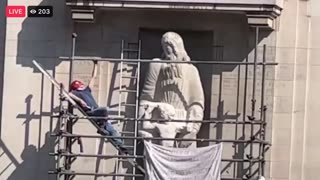 Spiderman in London on BBC building breaking statue part 1/2