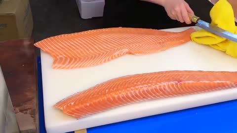 How To Fillet a Whole Salmon | Sashimi & Sushi -Taiwanese street food