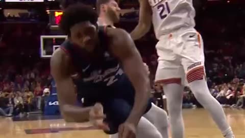 Embiid was called for a flagrant 1 after this elbow to Nurkic 🔥