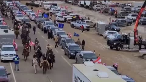 Cowboys supporting Freedom Convoy 2022 (footage from air)
