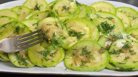 Delicious pickled zucchini! Best snack! It's simply impossible to tear yourself away!