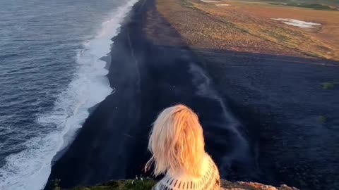 An amazing sunrise view over the black sand beach in Iceland