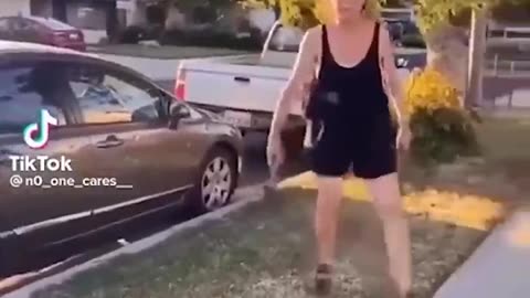 Scary Crazy Lady Attacks Neighbors Car 😳