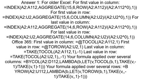 How to get the first and last cell with values in a row for every row in a table in Excel