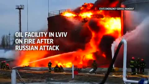 Oil facility in Lviv on fire after Russian attack