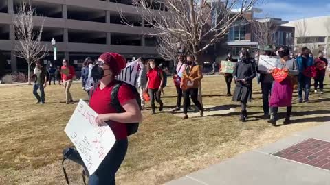 Students at the University of Nevada, Reno protest over the mask mandate being lifted