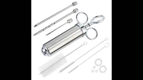 Grillin Pros Advanced Meat Injector Kit for Smoking & Grilling, Stainless Steel Large 2 Oz Syri...