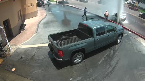 Driver Finds The Shortest Way From The Car Wash Onto The Street