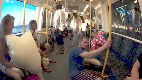 Sleepy Perth Train Ride Turns into Wild Pillow Fight