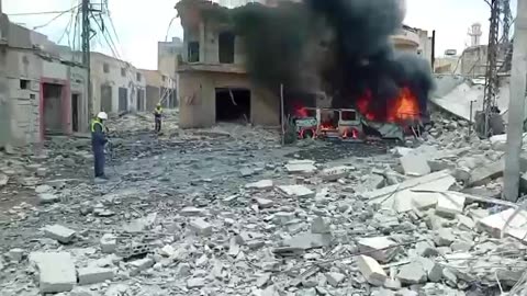 The aftermath of the Israeli airstrike that targeted the village of Yarun