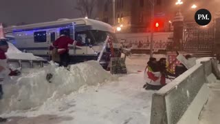 A snowball fight has broken out at the freedom protest in Ottawa