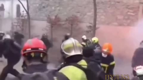 French Police vs. Firefighters during French Protests