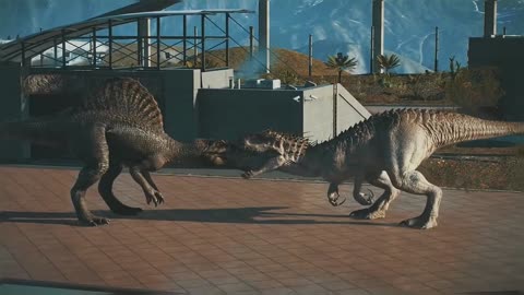 Carnataurus Toro vs Dominion Giganotosaurus, Indoraptor, Indominus Rex, Spinosaurus Dinosaurs Fight