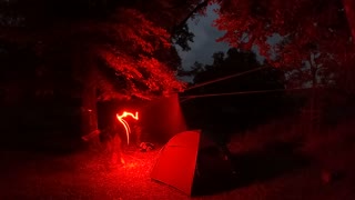 guying out the tarp nightlapse. Riverside wildcamping Sep 2022