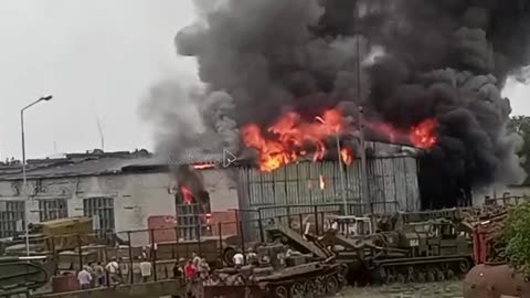 Burning Russian Military Warehouse in Stavropol Territory of Russia
