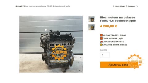 AEPSPIECES.COM - Bloc moteur nu culasse FORD 1.6 ecoboost jqdb