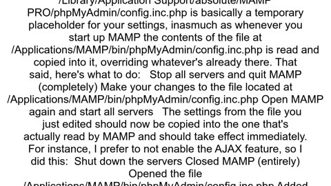 MAMP config settings reset every time I restart