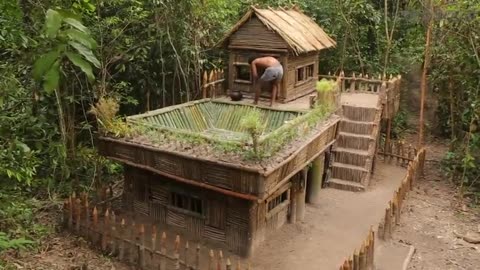 building a bamboo pool in the wooden house