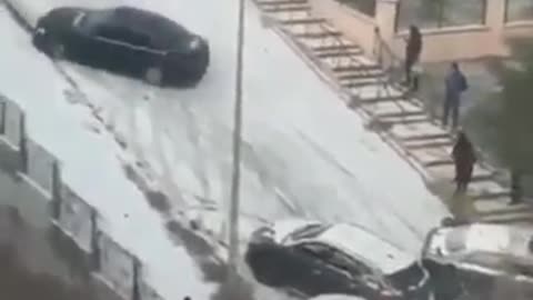 Cars skiing on snow in Turkey