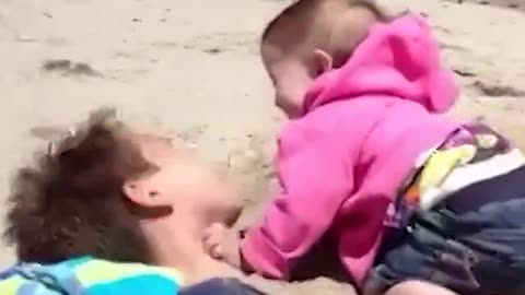 Kids on beach first time on beach ⛱️⛱️