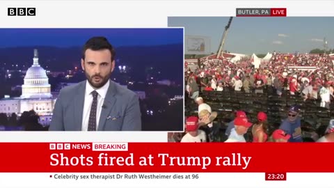Moment Donald Trump was rushed off stage after shots fired at rally | BBC News