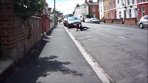 Biker chased down by angry pedestrian…