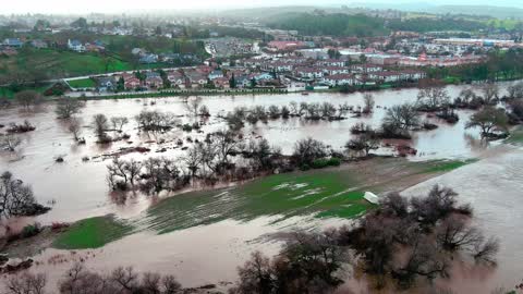 Drone footage captures Salinas River at flood stage