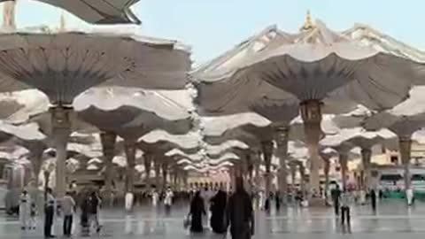 Huge umbrellas that save the inhabitants of Medina from the scorching sun. Saudi Arabia