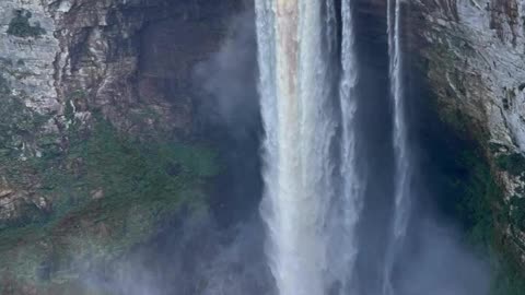 Powerful world's largest "single-drop" Kaieteur waterfall in Guyana's rainforest