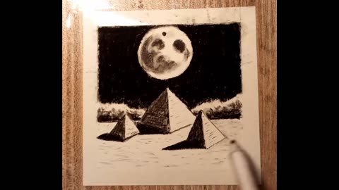 Pyramids under the moon charcoal drawing #charcoaldrawing #arts #fullmoon
