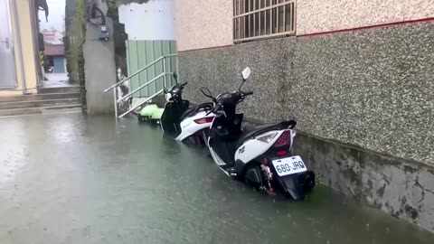 Flooding in southern Taiwan after Typhoon Gaemi hits