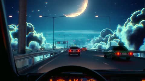 Hip-hop rhythms in the car on the road.Animated scene on a highwayWithCars