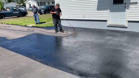 Professional Asphalt Spray Sealing: “The Fun Split Driveway One” Top Coats Pavement Maintenance