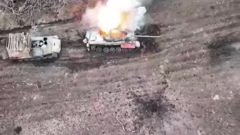 Ukrainian Drones Descend on Russians Bailing from Tank and APC