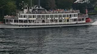 Steam boat cruise passing by lake george