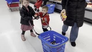 Kids Battle Over Grocery Basket