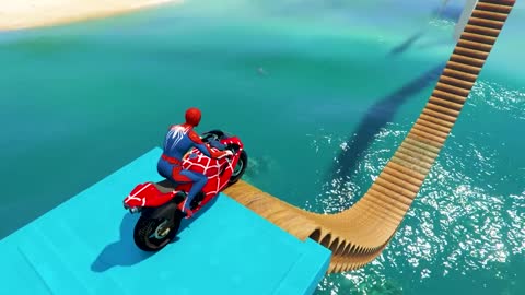 GTA V New Epic Parkour Race For Car Racing Challenge by Cars and Motorcycle, Founded Spider Shark3