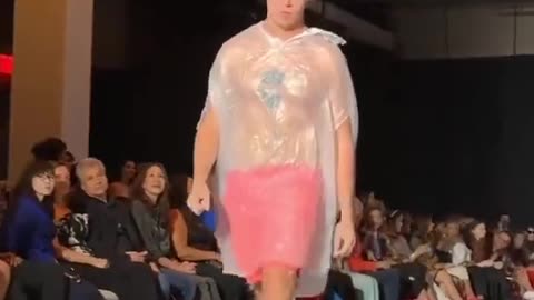 Man wears trash bad on Fashion Week runway