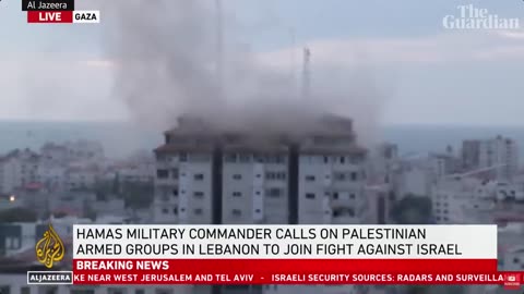 Moment Israeli airstrike hits Gaza tower block after Hamas attack