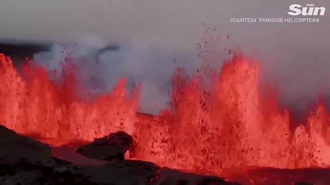 Incredible footage shows world's largest volcano erupting and spewing lava