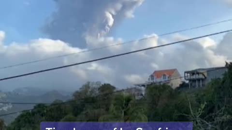 Timelapse of La Soufriere volcano shooting plumes of ash into the sky